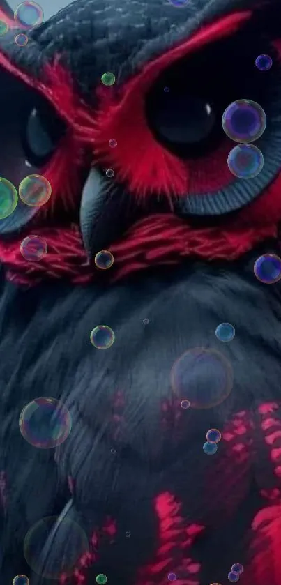 Vibrant red and black owl artwork wallpaper.