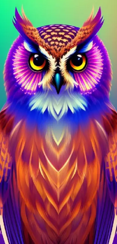 Vibrant owl art wallpaper with colorful design on mobile screen.