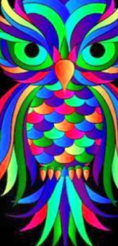 Colorful and vibrant owl art wallpaper design.