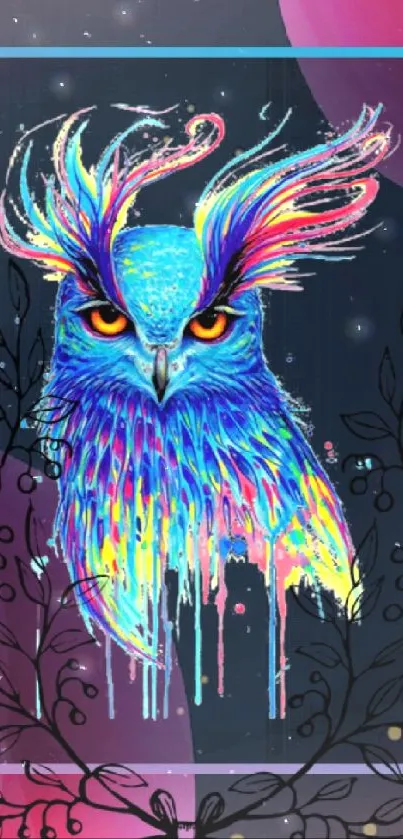 Colorful abstract owl art in vibrant blues.