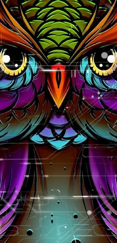 Colorful owl illustration with vibrant hues.