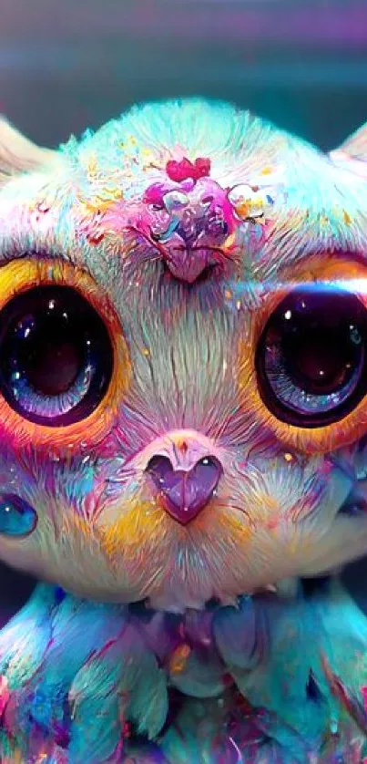 Vibrant fantasy owl in colorful art style.