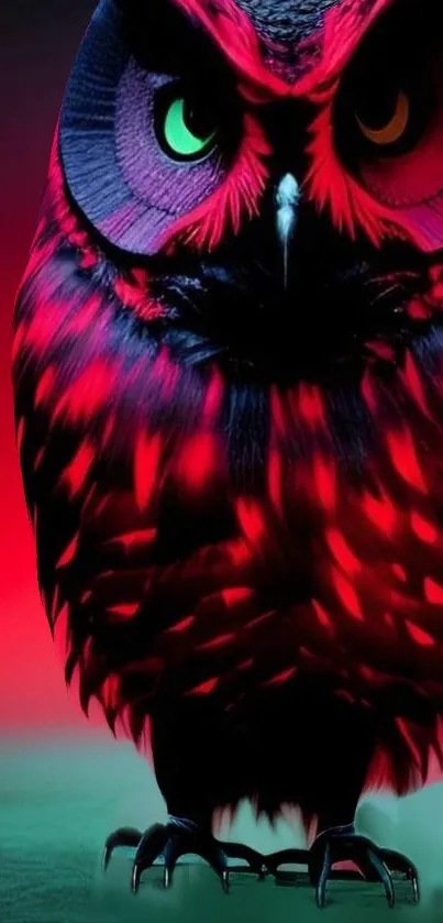 Stunning red and black owl wallpaper for smartphones.