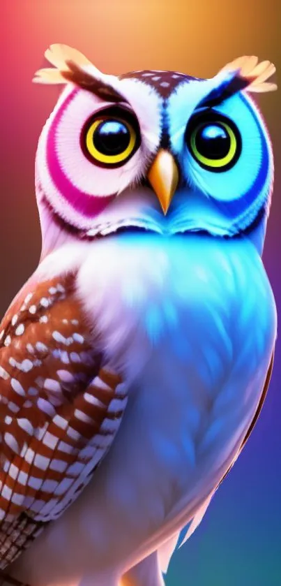 Colorful neon owl illustration with vibrant details.