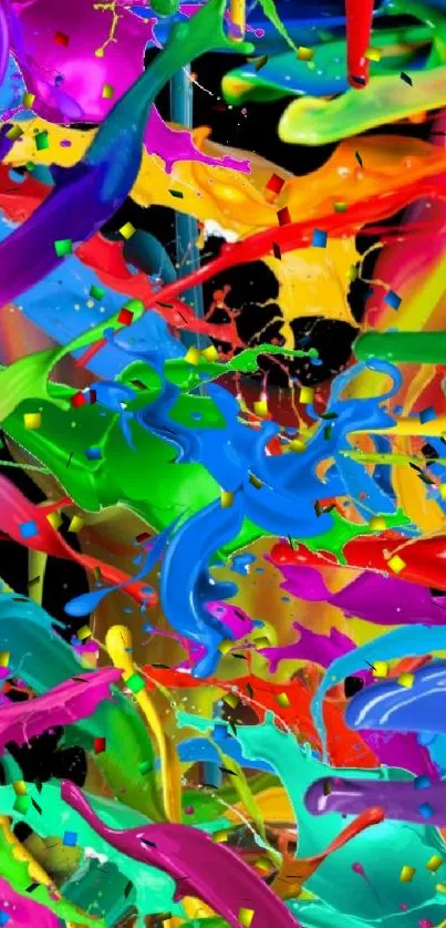 Vibrant multicolor paint splash wallpaper with abstract design.