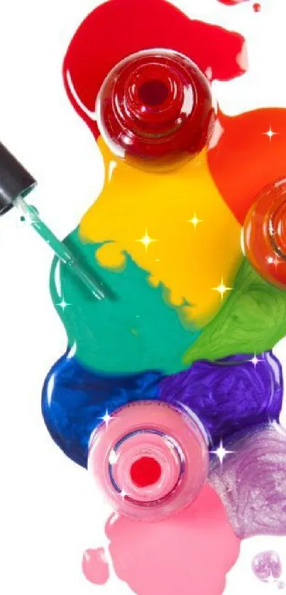 Vibrant paint splash wallpaper with colorful nail polish hues.