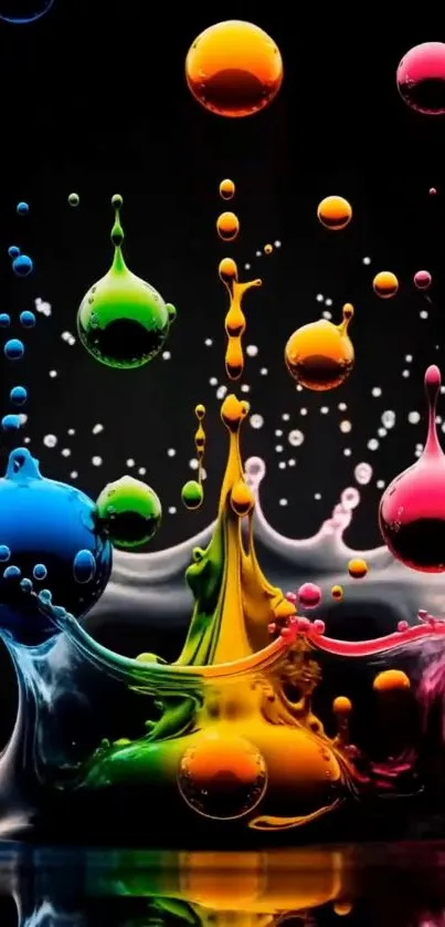 Colorful paint splash art on black background.