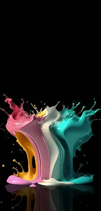 Vibrant multicolor paint splash on black background.