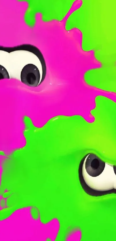 Bright neon paint splash wallpaper with eyes.