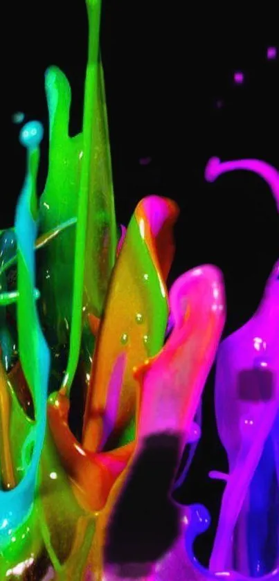 Colorful paint splash with vibrant streaks on a dark background mobile wallpaper.