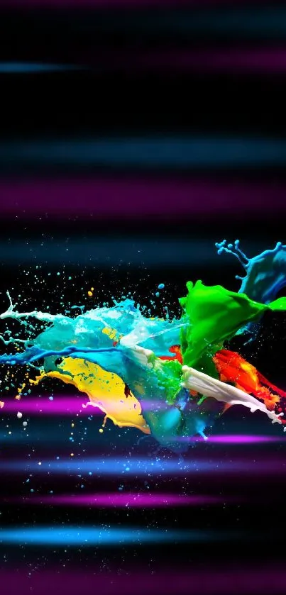 Vibrant paint splash over black background, perfect for mobile wallpaper.