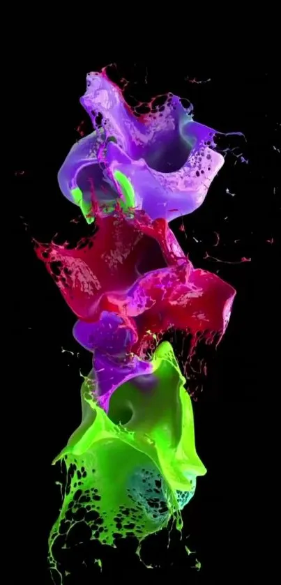 Vibrant paint splash wallpaper with red, green, and purple on black background.