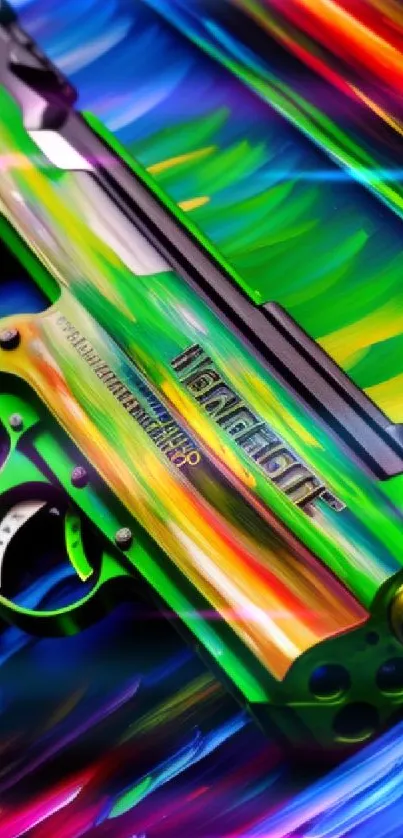 Vibrant paintball gun on colorful background