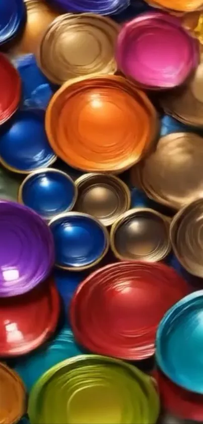 Colorful overlapping painted bowls creating a vibrant abstract design.