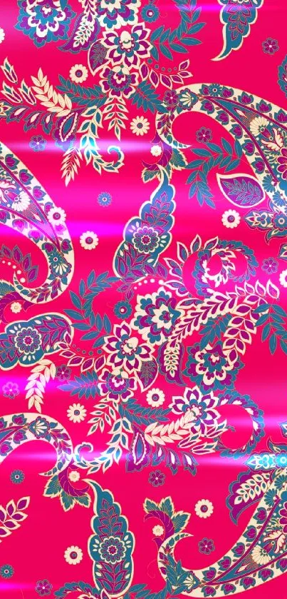 Vibrant pink paisley floral pattern wallpaper.