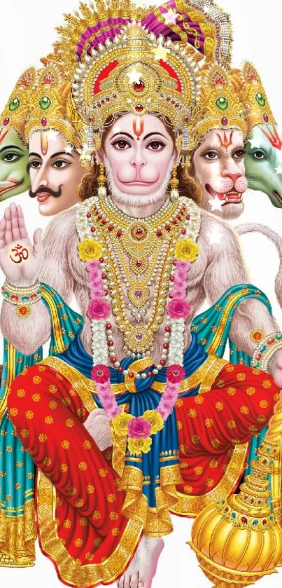 Vibrant artwork of Panchmukhi Hanuman with colorful details.