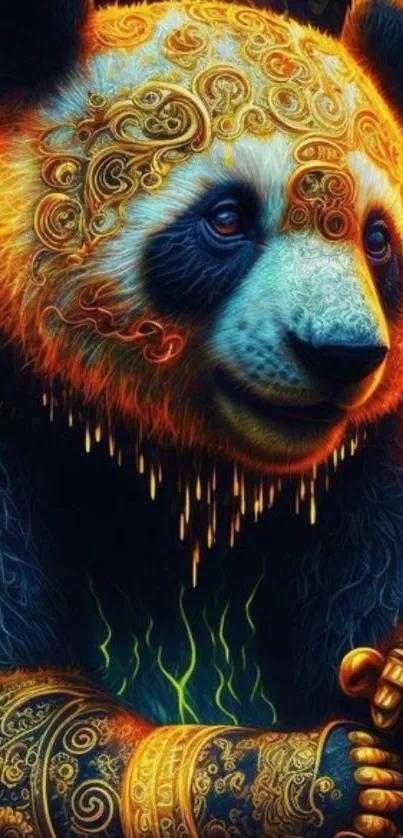 Vibrant panda art with glowing, intricate patterns and vivid colors.