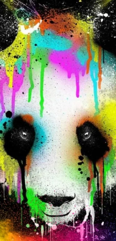 Colorful abstract panda wallpaper with vibrant splashes.