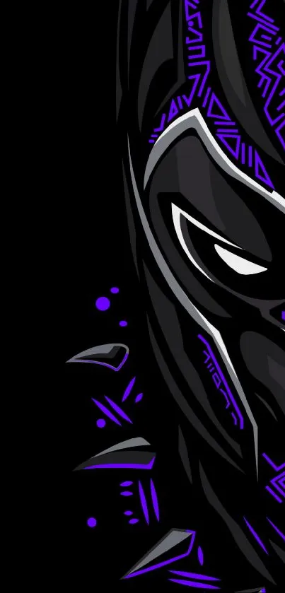 Stylized panther mask with purple accents on black background.