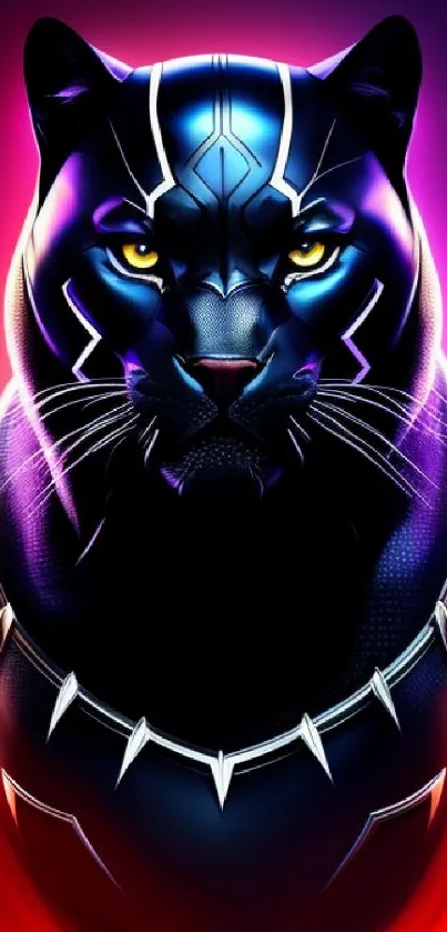 Vibrant panther with neon colors in a mobile wallpaper design.