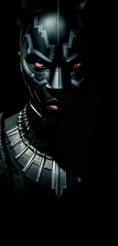 Bold panther suit art on dark wallpaper background.