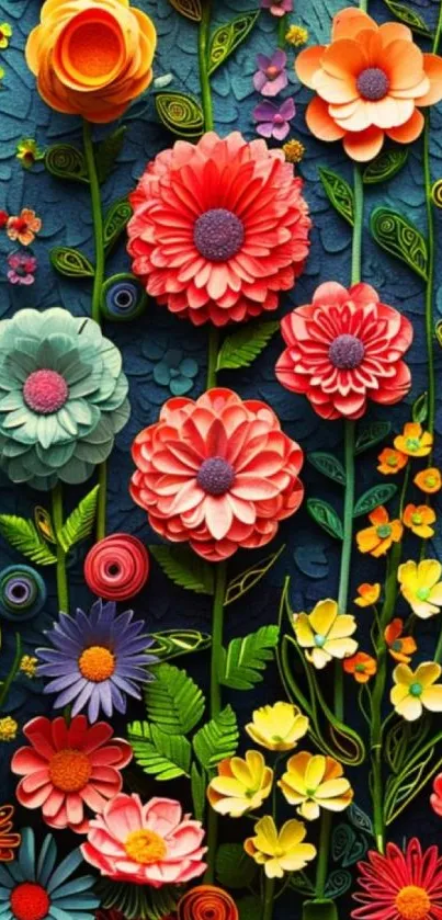 Colorful paper art floral design with vibrant flowers.