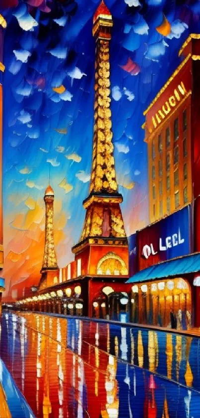 Vibrant Paris street art with Eiffel Tower and colorful cityscape.