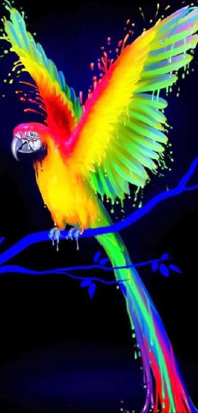 Vibrant rainbow-colored parrot on a branch art.