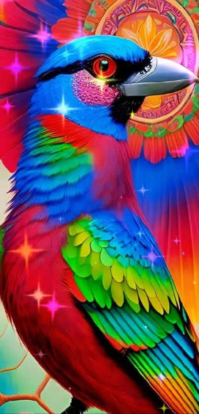 Vibrant parrot artwork with colorful feathers on a dynamic background.