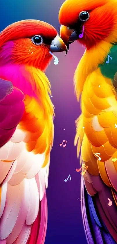 Colorful parrots with vibrant feathers in a stunning mobile wallpaper.