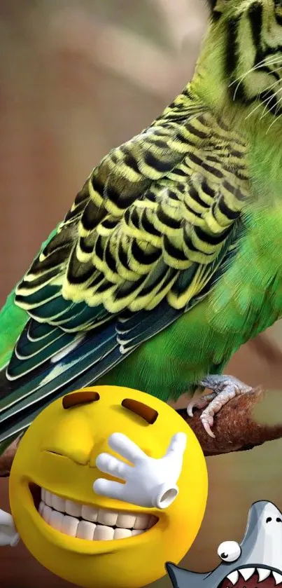 Colorful parrot with playful emoji design wallpaper.