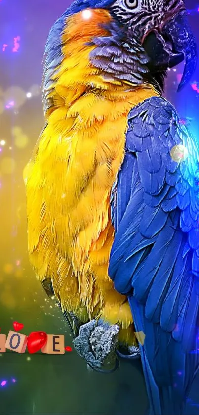 Colorful parrot with love design mobile wallpaper.