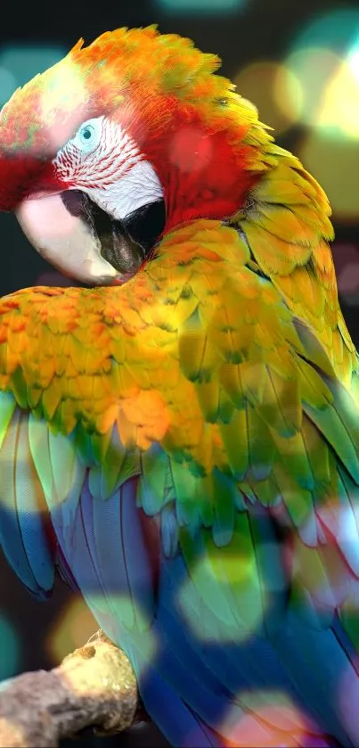 Vibrant macaw parrot on dark background for mobile wallpaper.