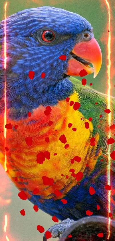 Colorful parrot perched on a branch, vibrant nature scene.