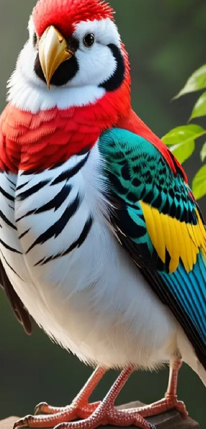 Colorful parrot perched with vibrant feathers.