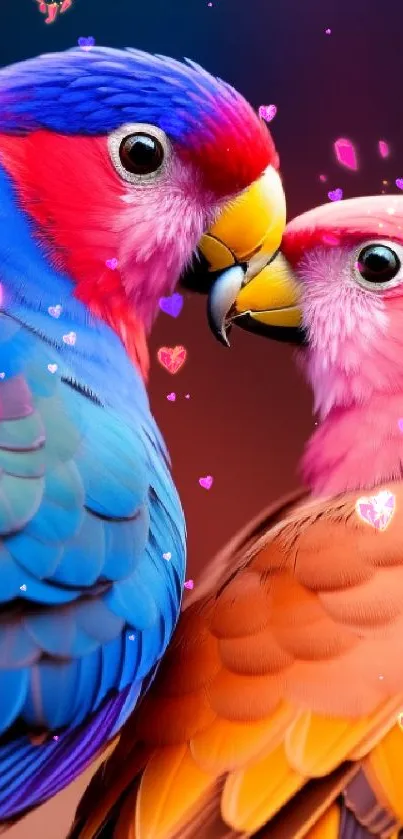 Beautiful vibrant parrots showcasing colorful feathers.