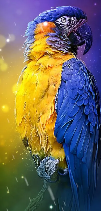 Colorful macaw parrot against bokeh background.