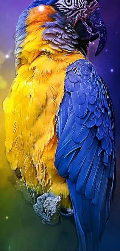 Colorful parrot in vibrant wallpaper design.