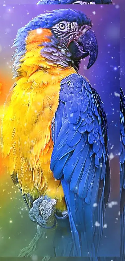 Vibrant parrot with colorful feathers on mobile wallpaper.