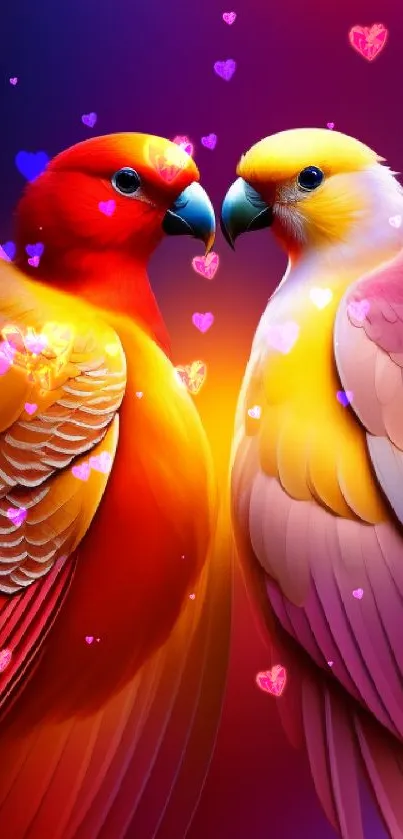 Two vibrantly colored parrots mobile wallpaper with detailed feathers.