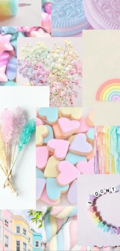 Vibrant pastel aesthetic wallpaper with unicorns and rainbows.