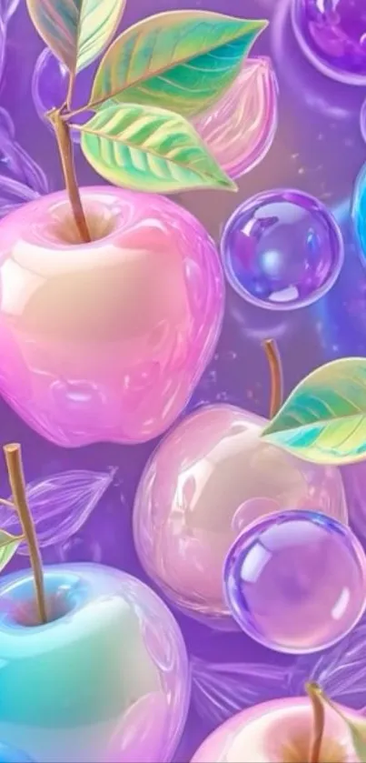 Pastel artistic apple-themed mobile wallpaper.