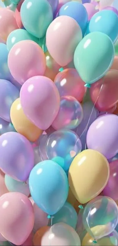 Mobile wallpaper with vibrant pastel balloons.
