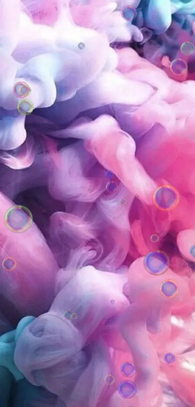 Vibrant pastel smoke wallpaper with pink and purple swirls.