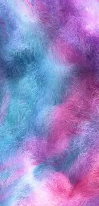 Mobile wallpaper with a vibrant pastel furry texture in pink, turquoise, and purple hues.