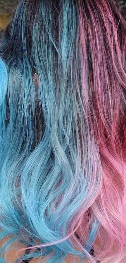 Vibrant blue and pink pastel hair design.