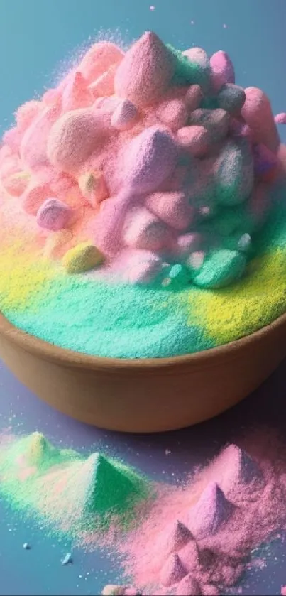 A bowl of pastel powders in vibrant colors, showcasing artistic texture.