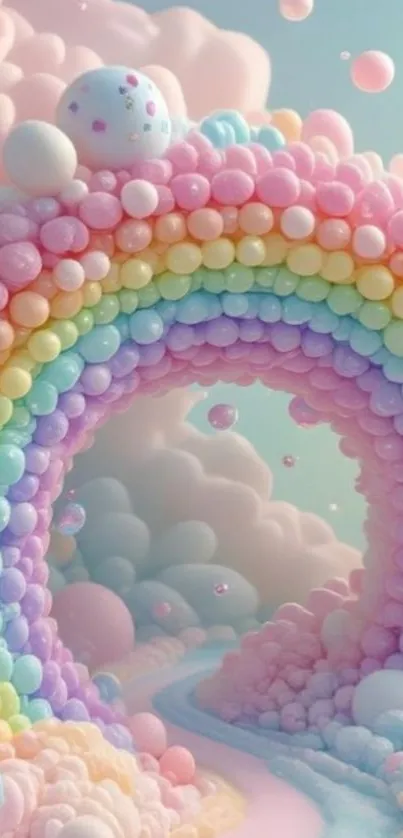 Pastel rainbow bubble art wallpaper with a dreamy cloud background.