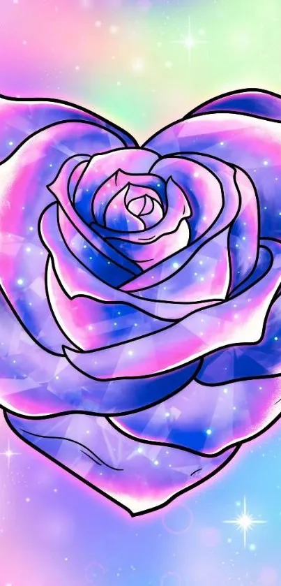 Vibrant pastel rose heart with cosmic sparkle.