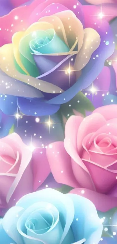 Pastel rose wallpaper with sparkles and vibrant colors for mobile phones.